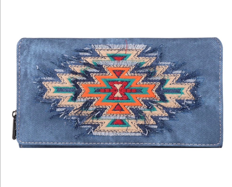 Way Out West- Montana West Aztec Denim Wallet