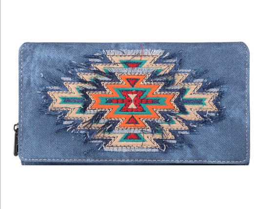 Way Out West- Montana West Aztec Denim Wallet