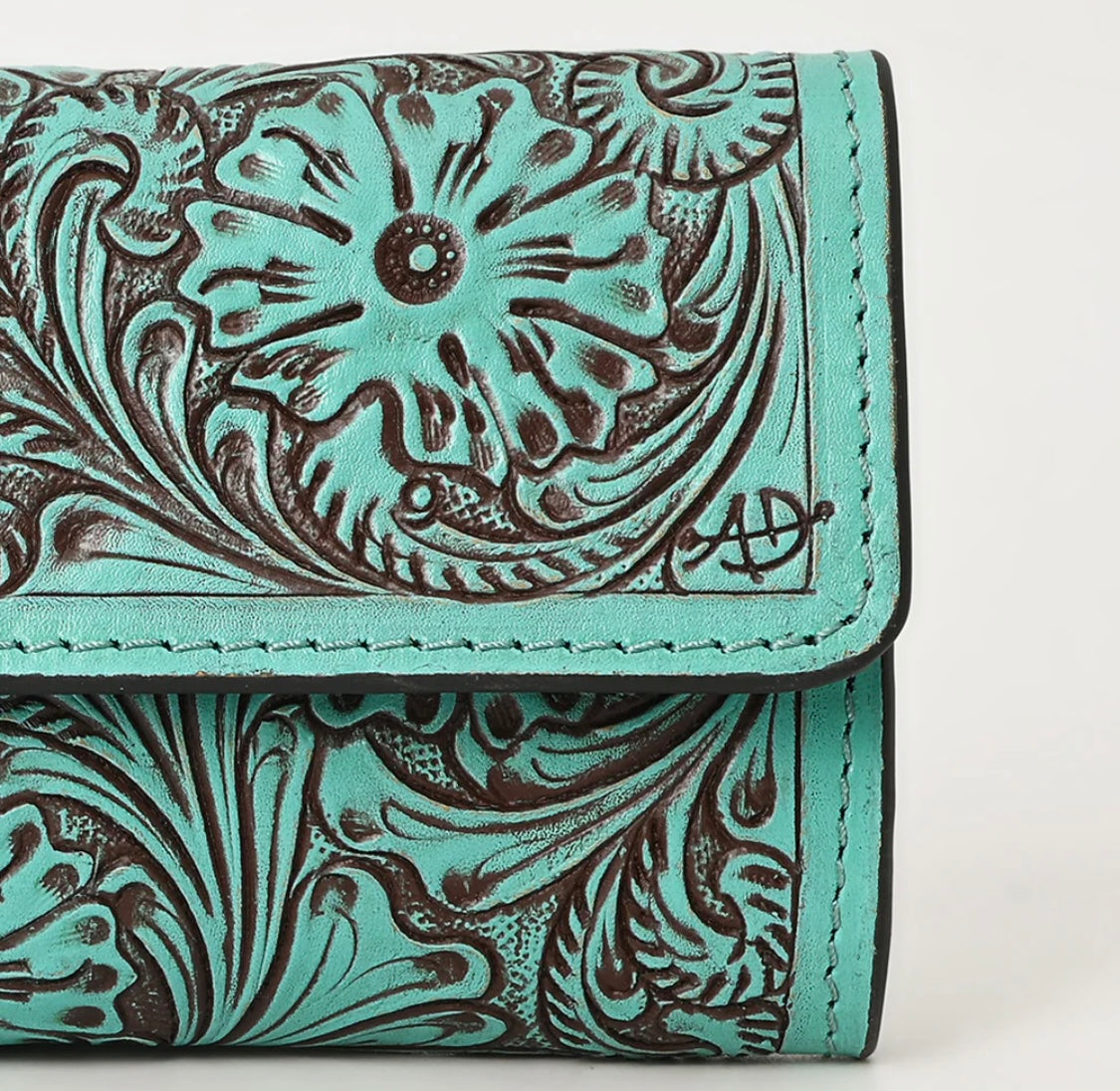 Sassy- Teal Tooled Leather Wallet