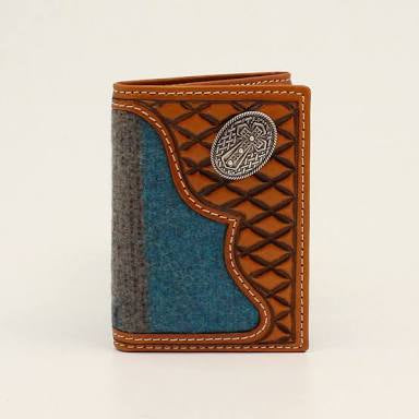 Simple- Teal Wool Fabric Men’s Trifold Wallet