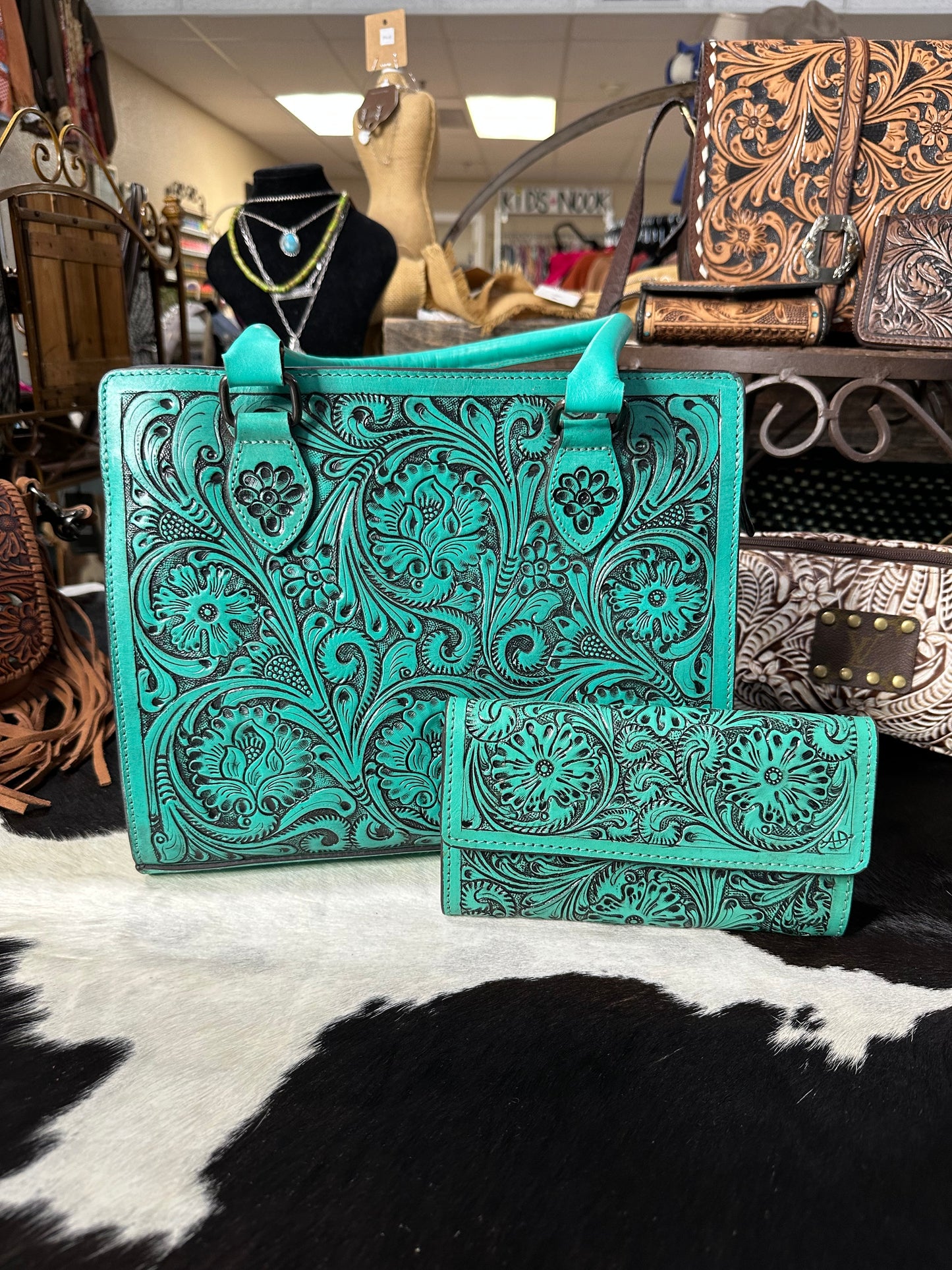 Sassy- Teal Tooled Leather Wallet